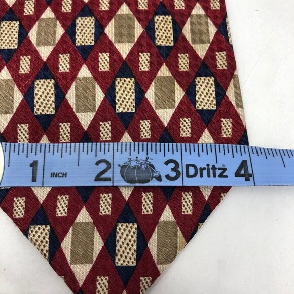 Givenchy Monsieur 100% Silk Red Gold Blue Geometric Men's Designer Tie - Picture 8 of 10